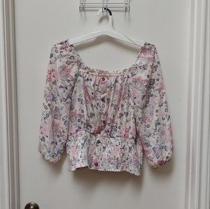 Junior's Paisley Print Top With Sleeves And Button Detail Size 15-17